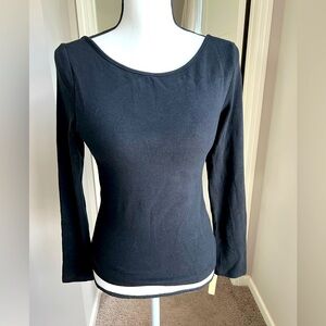 NWT OGL L Brushed Jersey Deep Scoopback LS Tee w/Built-In Bra